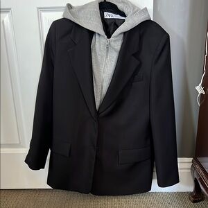 Zara Black Blazer with Gray Hoodie